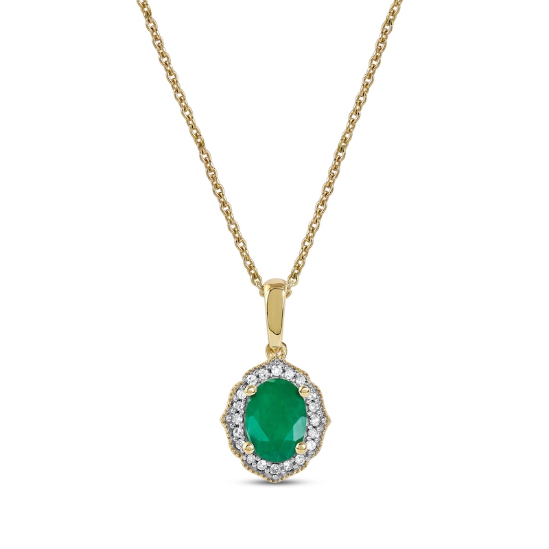 Emerald & Diamond Necklace 1/20 ct tw 10 Yellow Gold 18"
