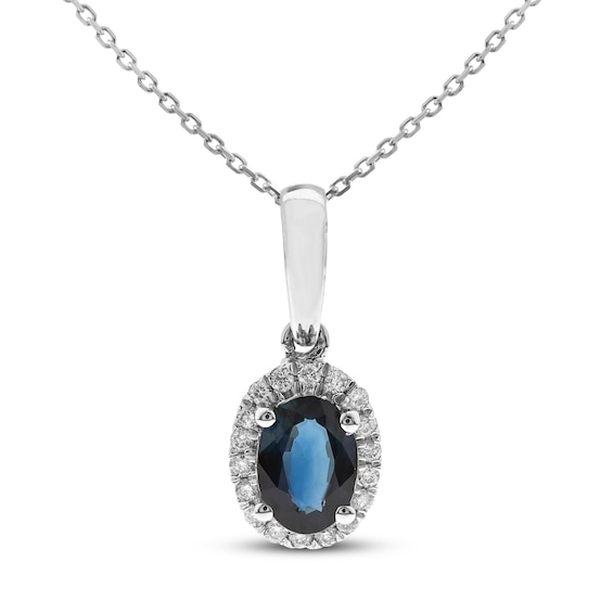 Blue Sapphire & Diamond Necklace 1/10 ct tw 10K White Gold 18"