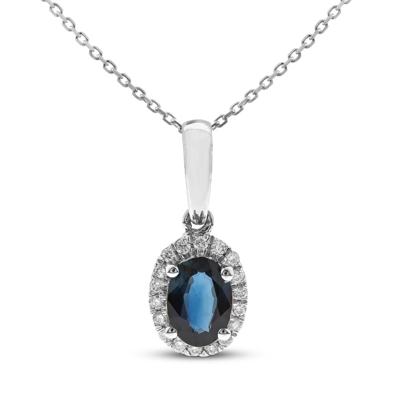 Main Image 1 of Blue Sapphire & Diamond Necklace 1/10 ct tw 10K White Gold 18&quot;