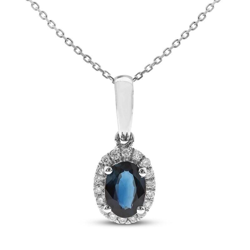 Blue Sapphire & Diamond Necklace 1/10 ct tw 10K White Gold 18"