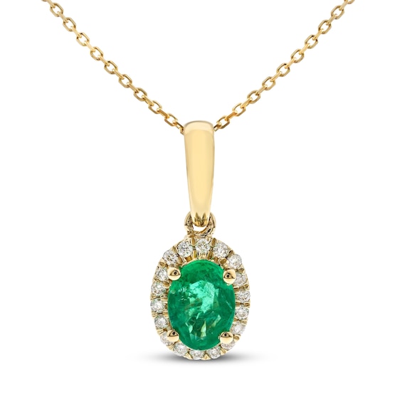 Emerald & Diamond Necklace 1/10 ct tw 10K Yellow Gold 18"