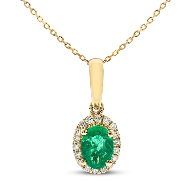 Emerald & Diamond Necklace 1/10 ct tw 10K Yellow Gold 18"