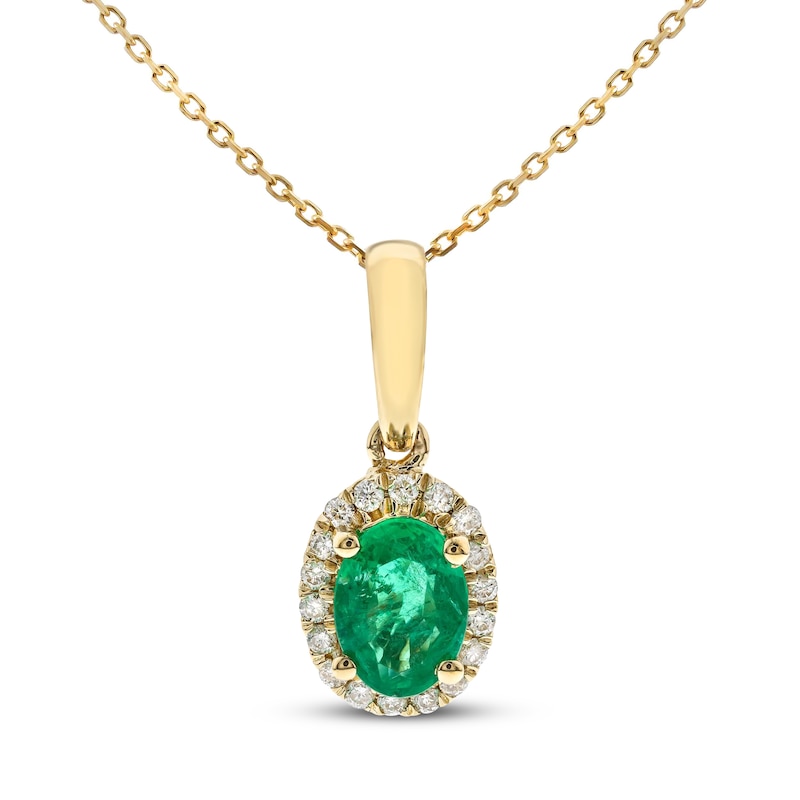 Emerald & Diamond Necklace 1/10 ct tw 10K Yellow Gold 18