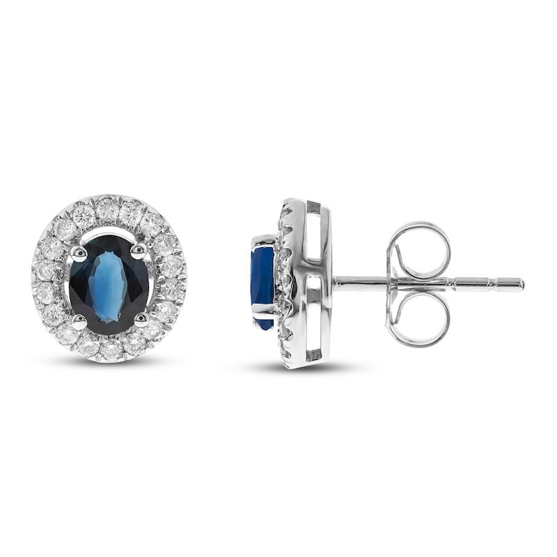 Main Image 1 of Blue Sapphire & Diamond Halo Earrings 1/5 ct tw 10K White Gold