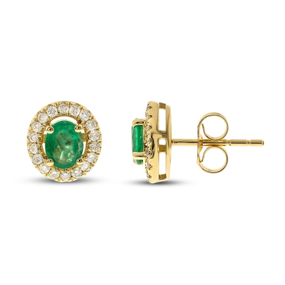 Emerald & Diamond Earrings 1/5 ct tw 10K Yellow Gold