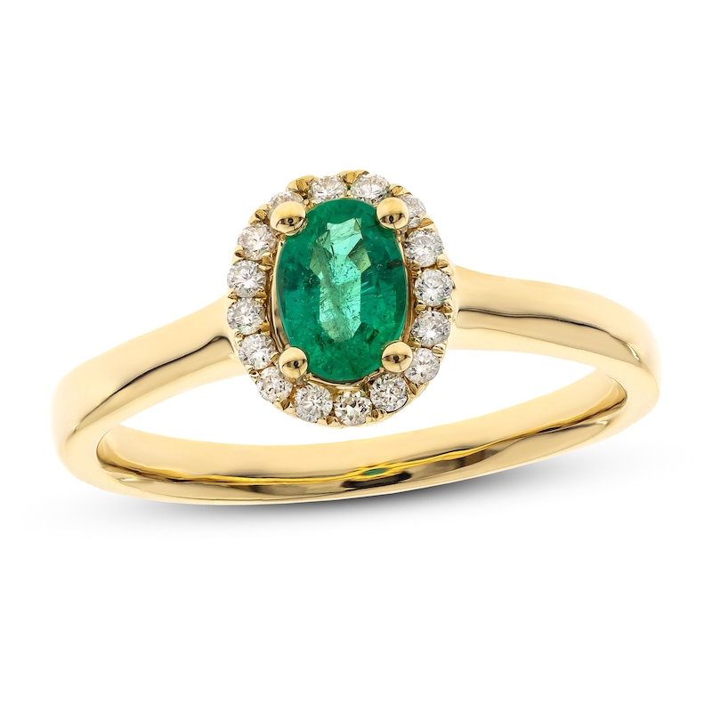 Main Image 1 of Emerald & Diamond Ring 1/8 ct tw 10K Yellow Gold