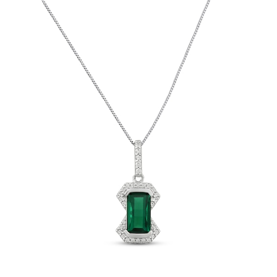 Lab-Created Emerald & White Lab-Created Sapphire Necklace Sterling Silver 18"