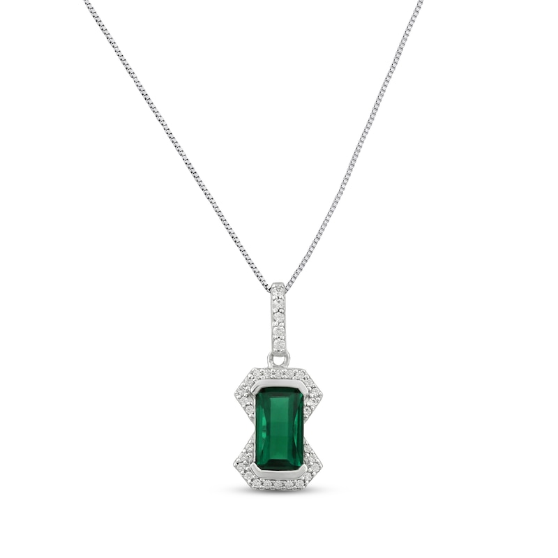 Main Image 1 of Lab-Created Emerald & White Lab-Created Sapphire Necklace Sterling Silver 18&quot;