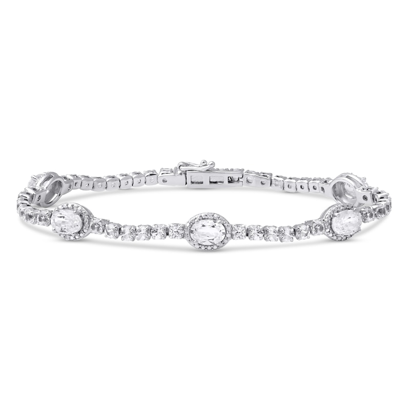 White Lab-Created Sapphire Fashion Bracelet Sterling Silver 7.5"