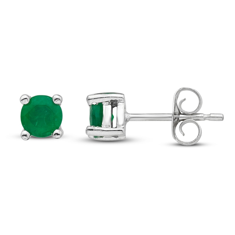 Certified Emerald Stud Earrings 14K White Gold