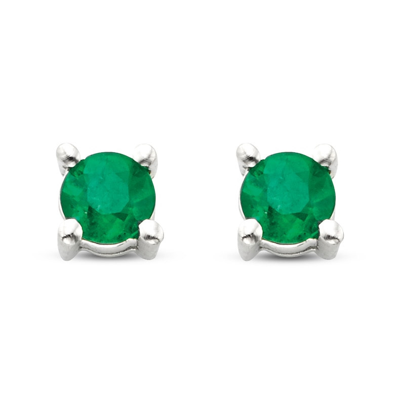 Main Image 2 of Certified Emerald Stud Earrings 14K White Gold