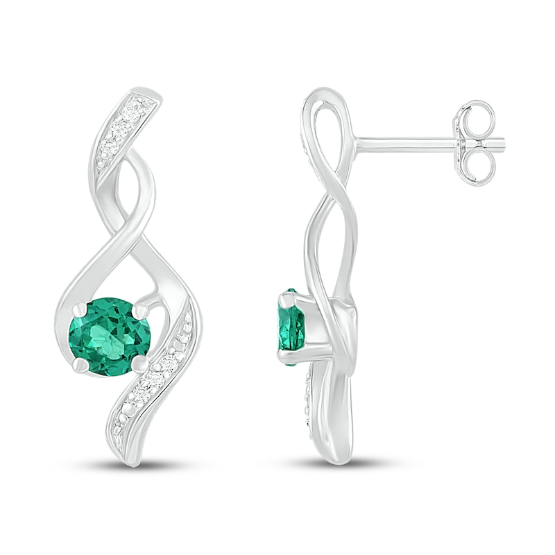 Main Image 2 of Lab-Created Emerald & Diamond Earrings 1/20 ct tw 10K White Gold