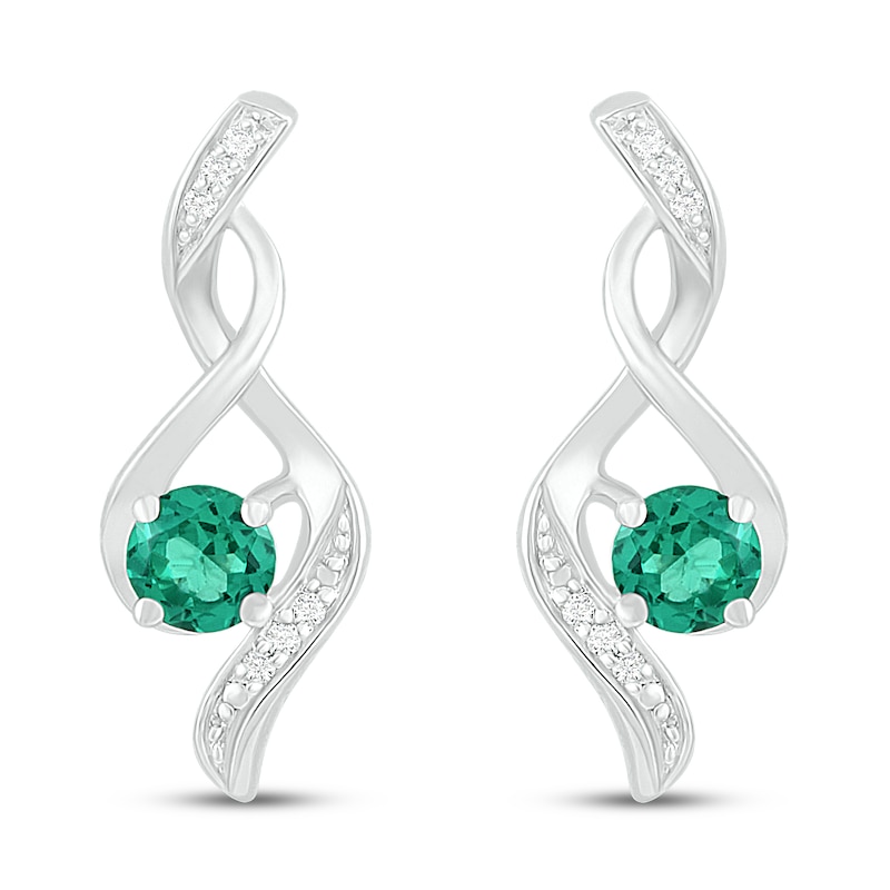 Main Image 3 of Lab-Created Emerald & Diamond Earrings 1/20 ct tw 10K White Gold