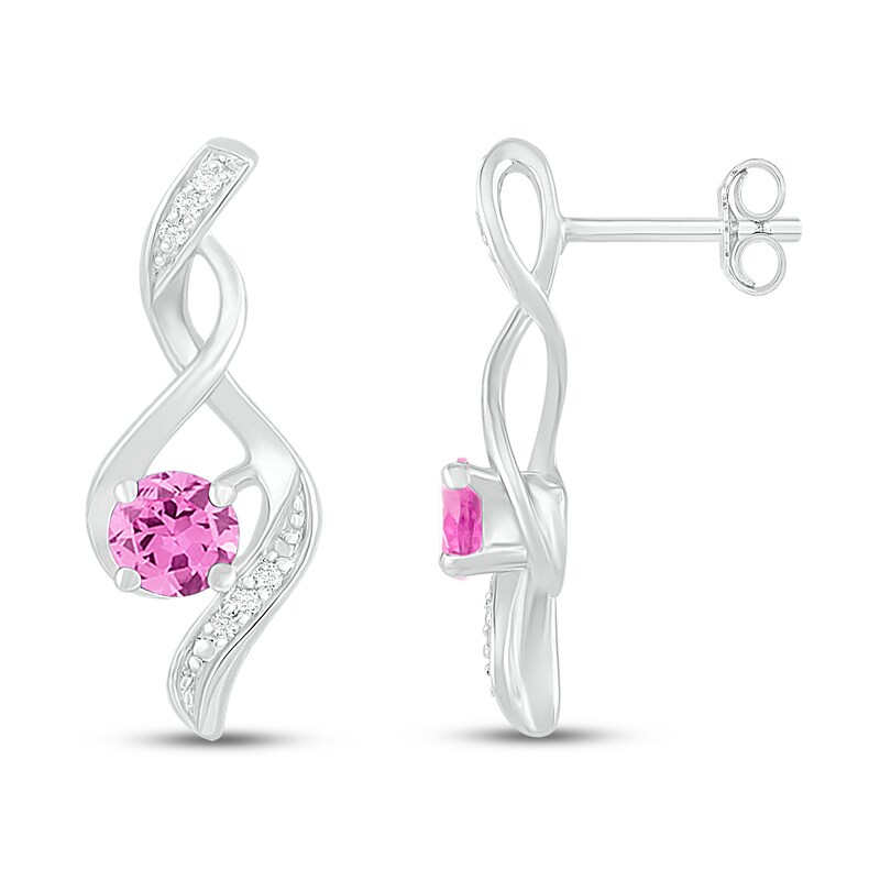 Main Image 2 of Pink Lab-Created Sapphire & Diamond Earrings 1/20 ct tw 10K White Gold