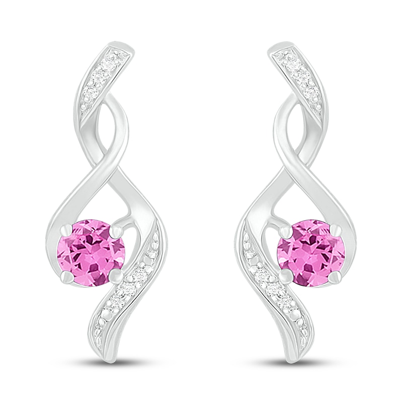 Main Image 3 of Pink Lab-Created Sapphire & Diamond Earrings 1/20 ct tw 10K White Gold