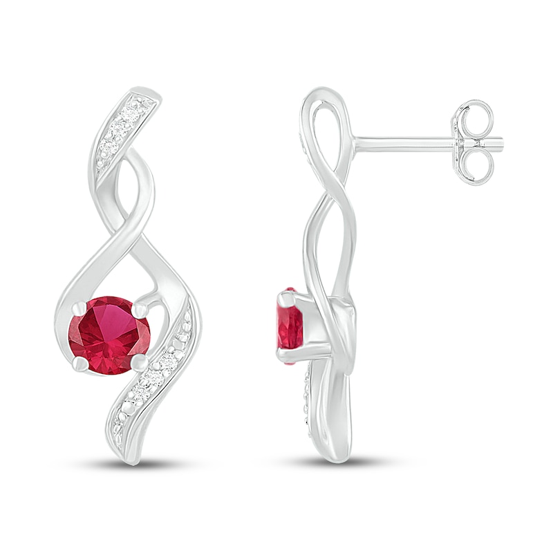 Lab-Created Ruby & Diamond Earrings 1/20 ct tw 10K White Gold