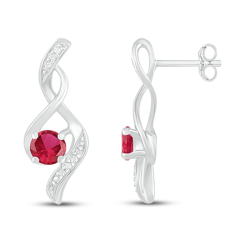 Main Image 2 of Lab-Created Ruby & Diamond Earrings 1/20 ct tw 10K White Gold