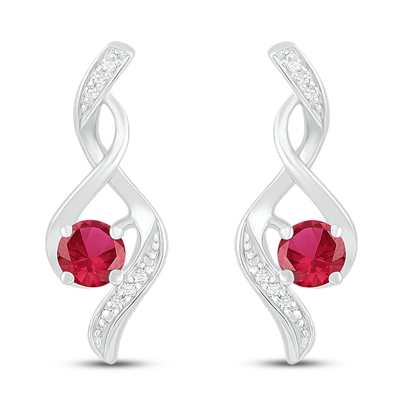 Main Image 3 of Lab-Created Ruby & Diamond Earrings 1/20 ct tw 10K White Gold