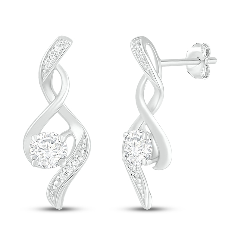 Main Image 1 of White Lab-Created Sapphire & Diamond Earrings 1/20 ct tw 10K White Gold
