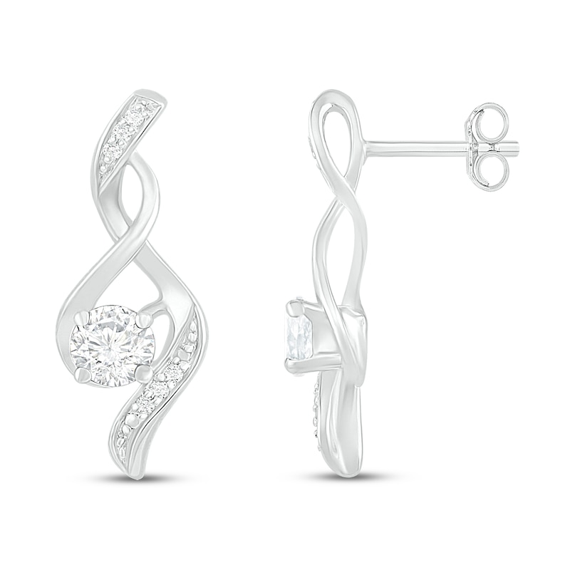 Main Image 2 of White Lab-Created Sapphire & Diamond Earrings 1/20 ct tw 10K White Gold