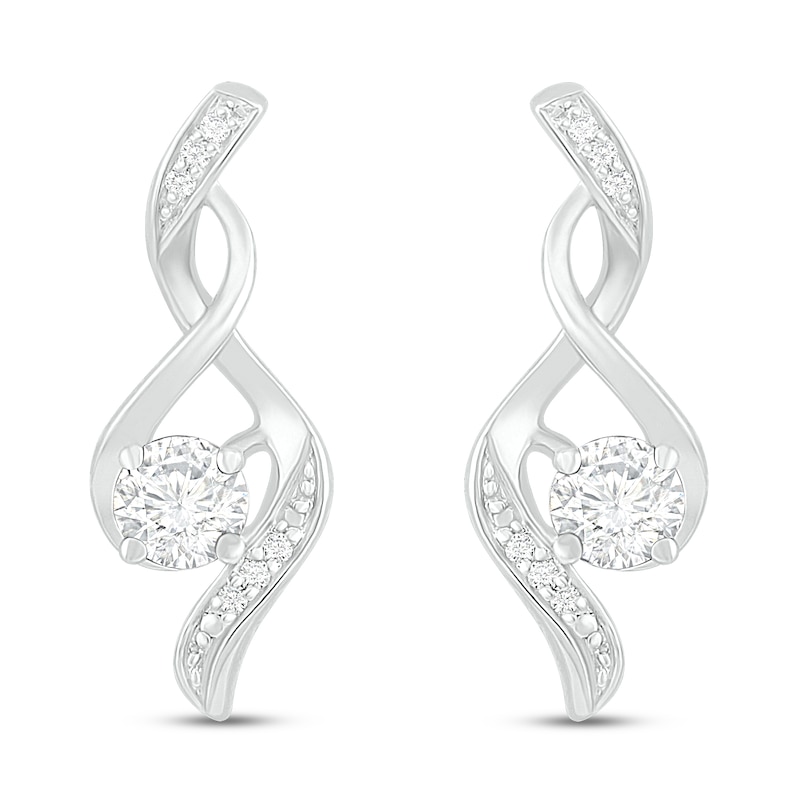 Main Image 3 of White Lab-Created Sapphire & Diamond Earrings 1/20 ct tw 10K White Gold