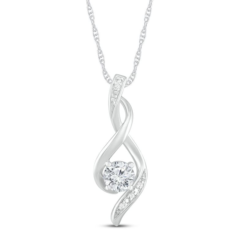 Main Image 1 of White Lab-Created Sapphire & Diamond Necklace 10K White Gold 18&quot;
