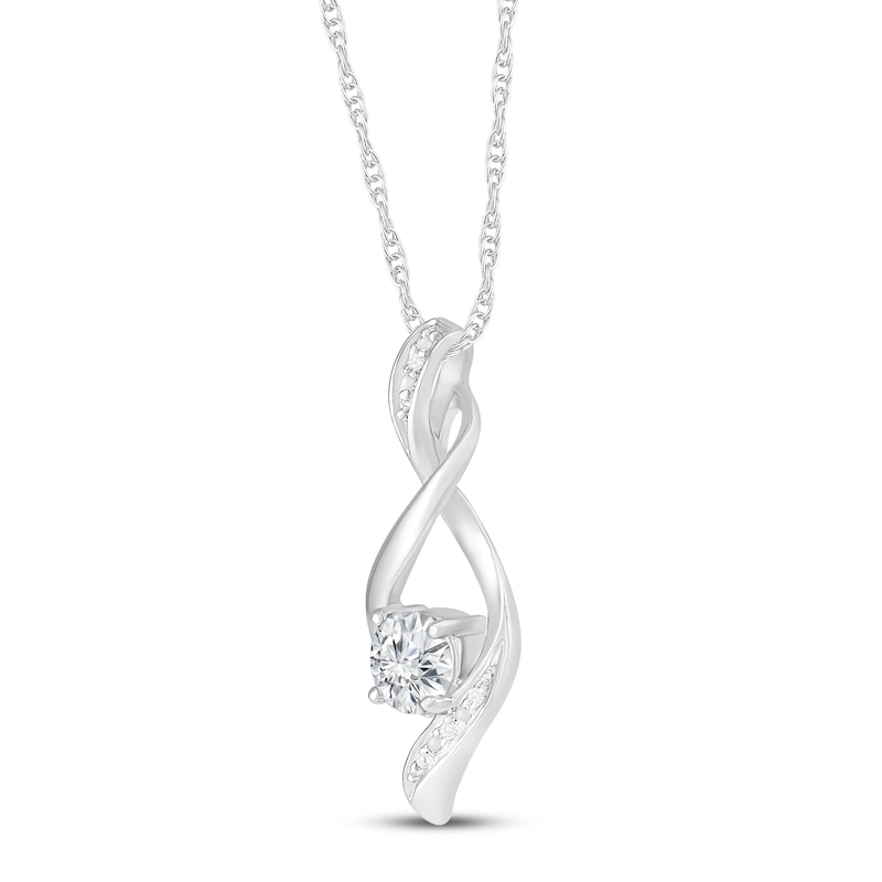 Main Image 2 of White Lab-Created Sapphire & Diamond Necklace 10K White Gold 18&quot;