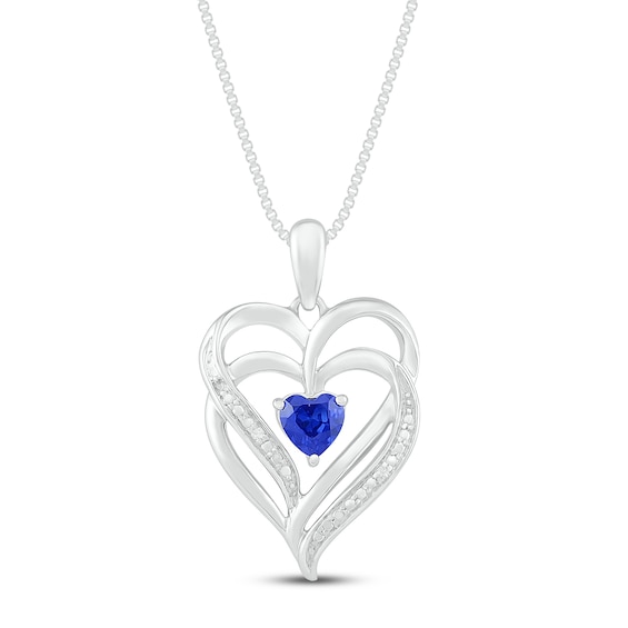 Blue Lab-Created Sapphire & Diamond Heart Necklace Sterling Silver 18"