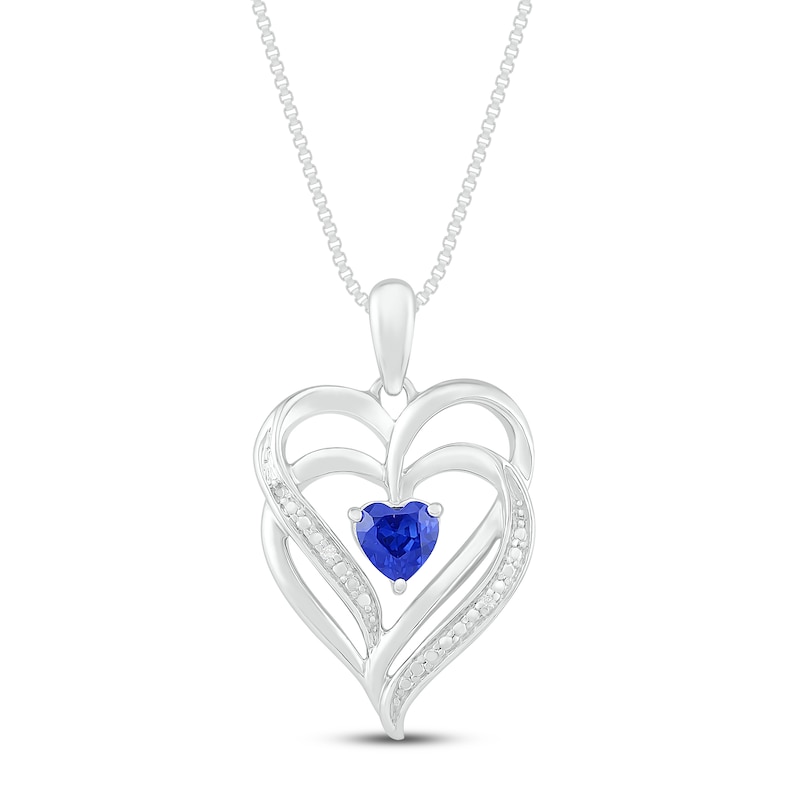 Blue Lab-Created Sapphire & Diamond Heart Necklace Sterling Silver 18"