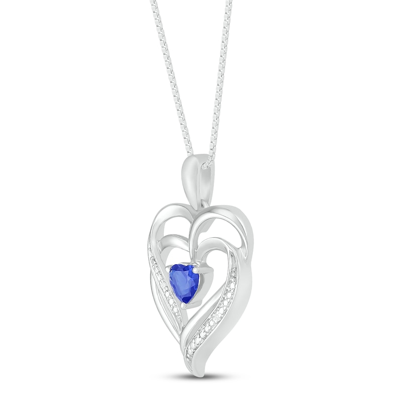 Main Image 2 of Blue Lab-Created Sapphire & Diamond Heart Necklace Sterling Silver 18&quot;