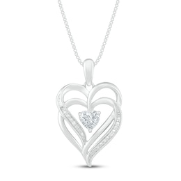 White Lab-Created Sapphire & Diamond Heart Necklace Sterling Silver 18"