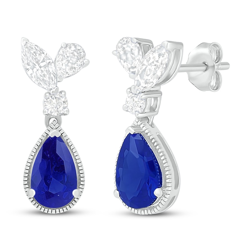 Main Image 1 of Blue & White Lab-Created Sapphire Earrings Sterling Silver