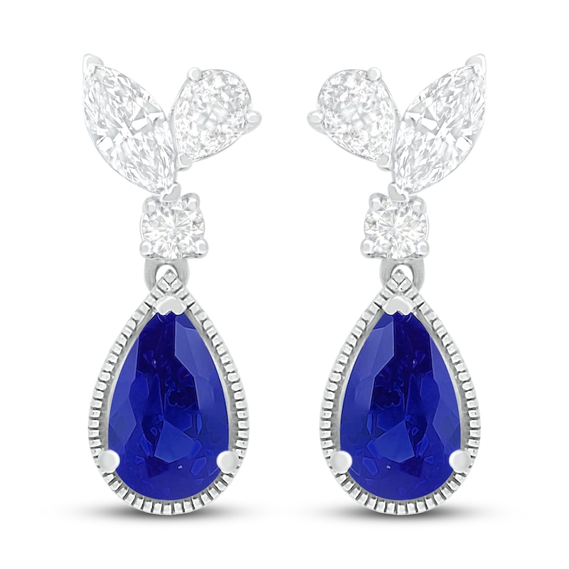 Main Image 3 of Blue & White Lab-Created Sapphire Earrings Sterling Silver