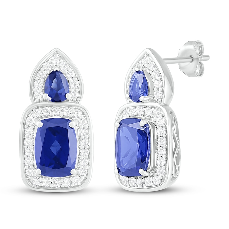 Main Image 1 of Blue & White Lab-Created Sapphire Earrings Sterling Silver