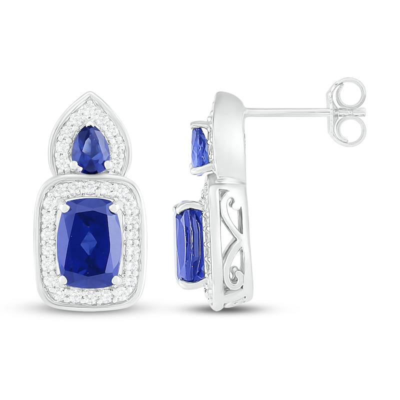 Main Image 2 of Blue & White Lab-Created Sapphire Earrings Sterling Silver