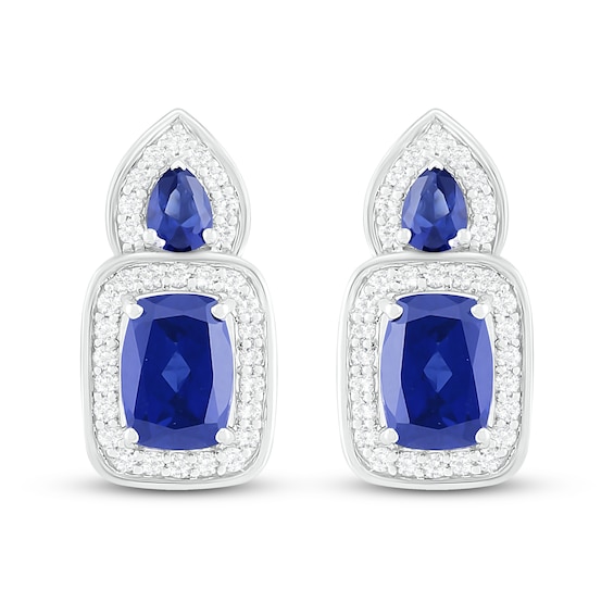 Thumbnail Image 3 of Blue & White Lab-Created Sapphire Earrings Sterling Silver