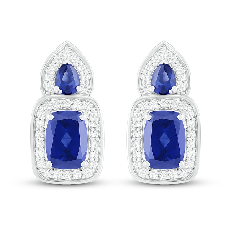 Main Image 3 of Blue & White Lab-Created Sapphire Earrings Sterling Silver