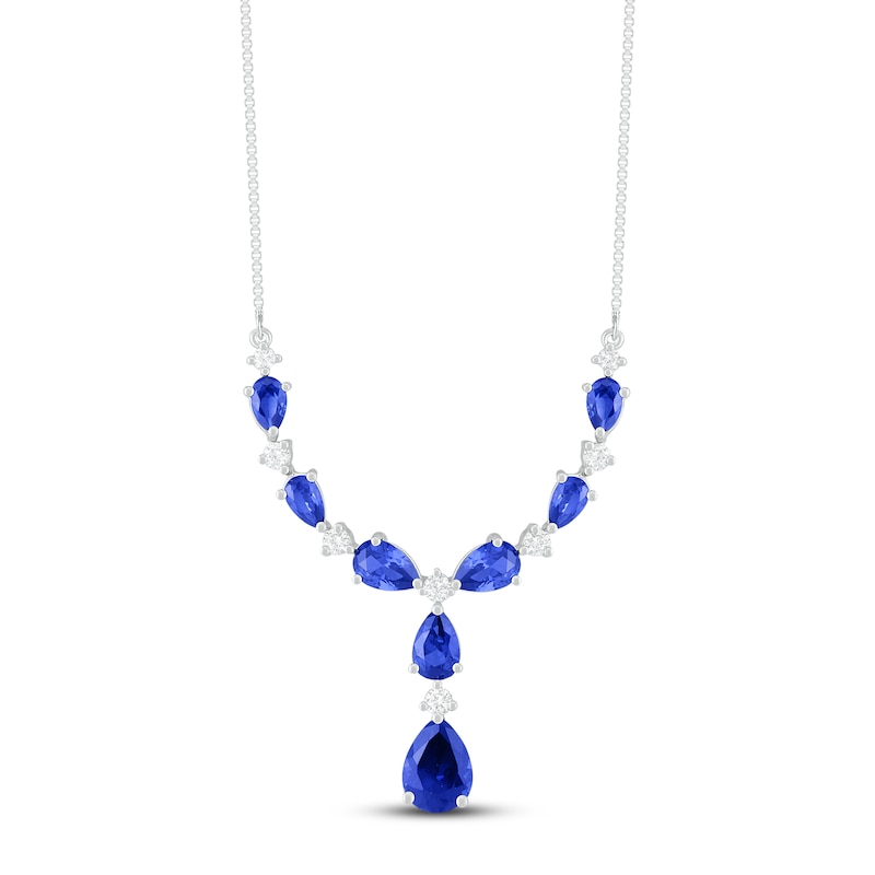 Blue & White Lab-Created Sapphire Necklace Sterling Silver