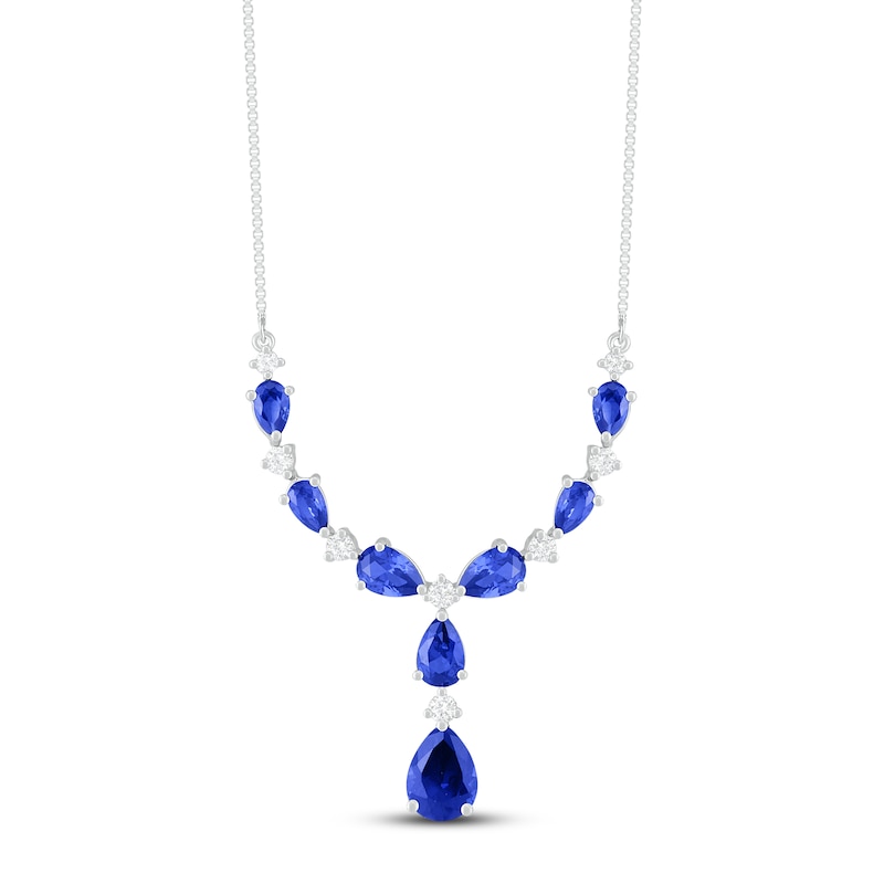 Main Image 1 of Blue & White Lab-Created Sapphire Necklace Sterling Silver