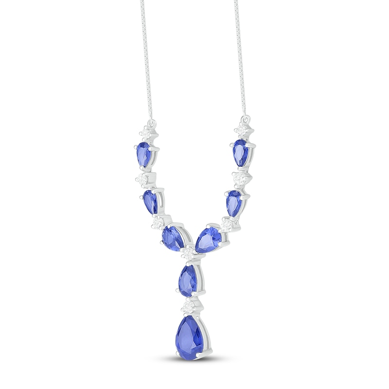 Main Image 2 of Blue & White Lab-Created Sapphire Necklace Sterling Silver