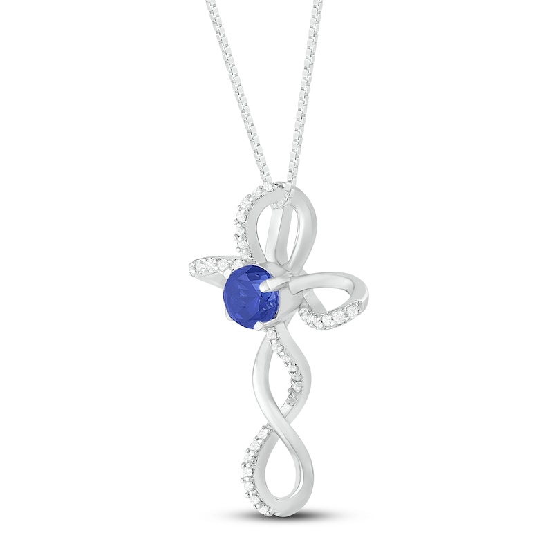 Main Image 2 of Blue & White Lab-Created Sapphire Cross Necklace Sterling Silver 18&quot;