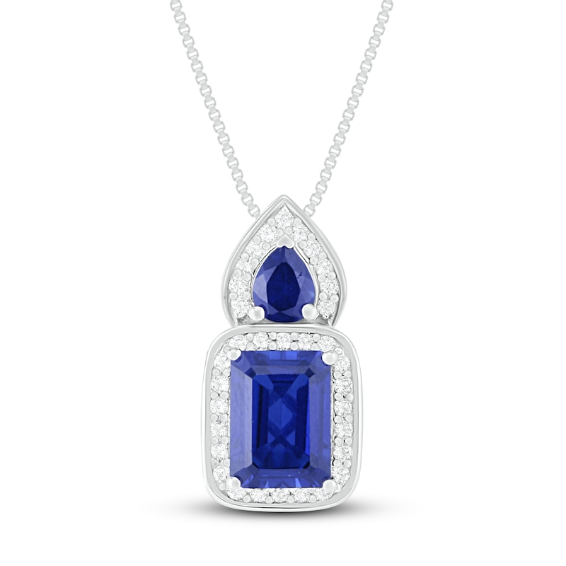Blue & White Lab-Created Sapphire Necklace Sterling SIlver 18"