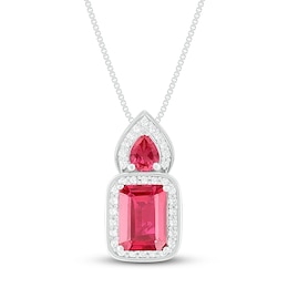 Lab-Created Ruby & White Lab-Created Sapphire Necklace Sterling Silver 18"