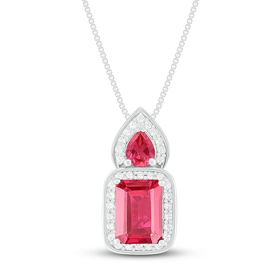 Lab-Created Ruby & White Lab-Created Sapphire Necklace Sterling Silver 18"