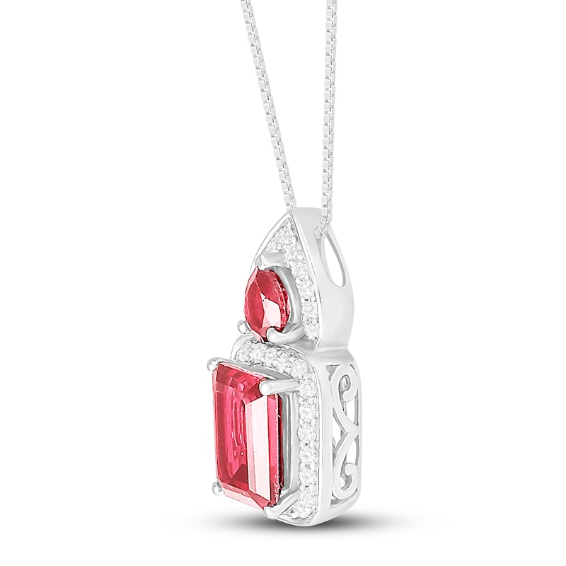 Main Image 2 of Lab-Created Ruby & White Lab-Created Sapphire Necklace Sterling Silver 18&quot;