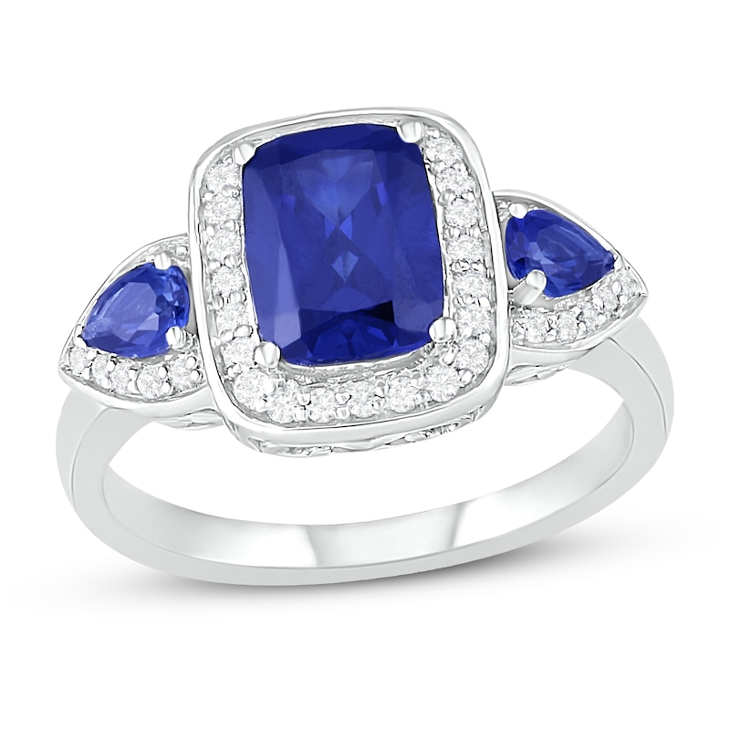 Main Image 1 of Blue & White Lab-Created Sapphire Ring Sterling Silver