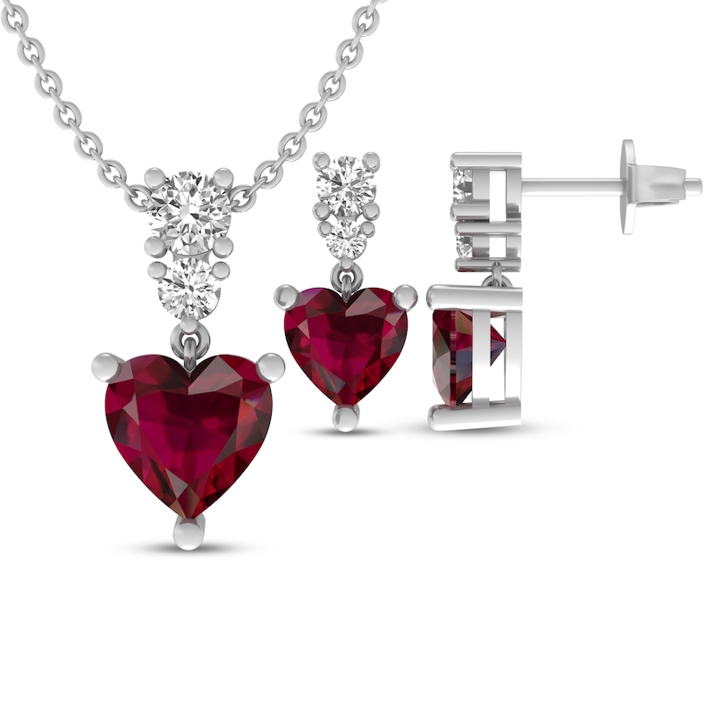 Main Image 1 of Lab-Created Ruby & White Lab-Created Sapphire Heart Boxed Set Sterling Silver