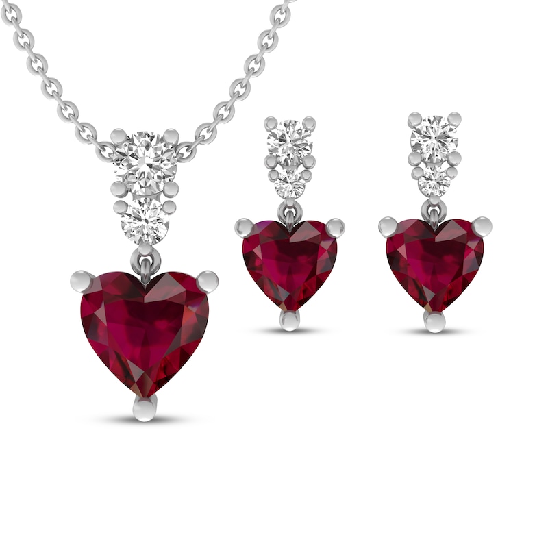 Main Image 2 of Lab-Created Ruby & White Lab-Created Sapphire Heart Boxed Set Sterling Silver