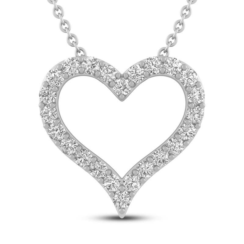 Main Image 1 of White Lab-Created Sapphire Heart Necklace Round-cut Sterling Silver 18&quot;