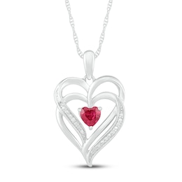 Lab-Created Ruby & Diamond Heart Necklace Sterling Silver 18"